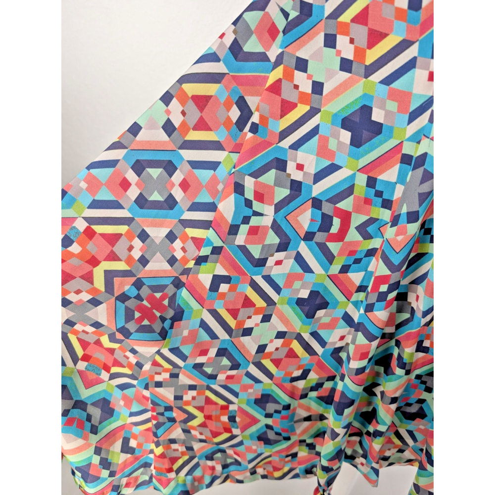 Anthropologie Eva Franco Midi Dress Mixed Media Denim Silk Sz 4 6 Geometric - Picture 7 of 12